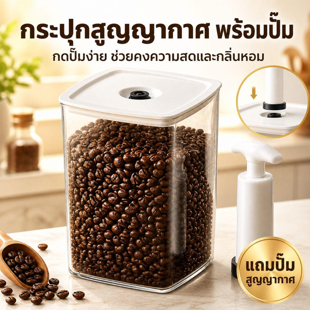 กระปุกเก็บอาหารแห้งสูญญากาศ พร้อมปั๊มดูดอากาศ ฝาปิดแน่น กันความชื้น สำหรับกาแฟ ถั่ว ธัญพืช พาสต้า