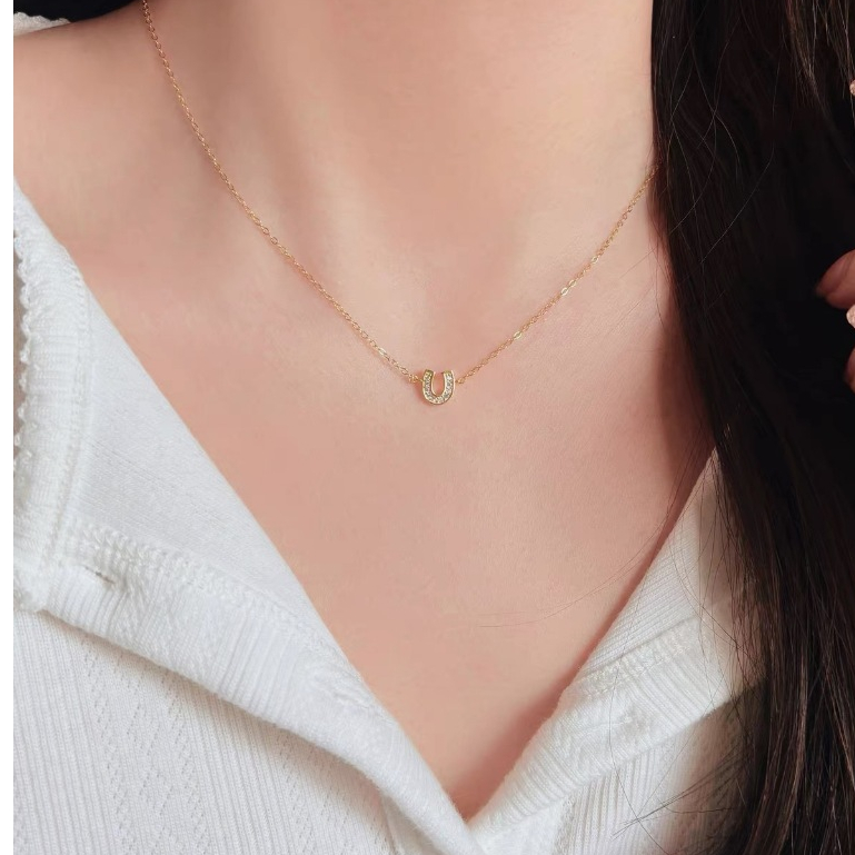 Venorix เงินแท้925 เคลือบทอง14K สร้อยคอเกือกม้ารูปตัวU เล็กน่ารัก เป็นสิริมงคล มีทั้งทองและเงิน