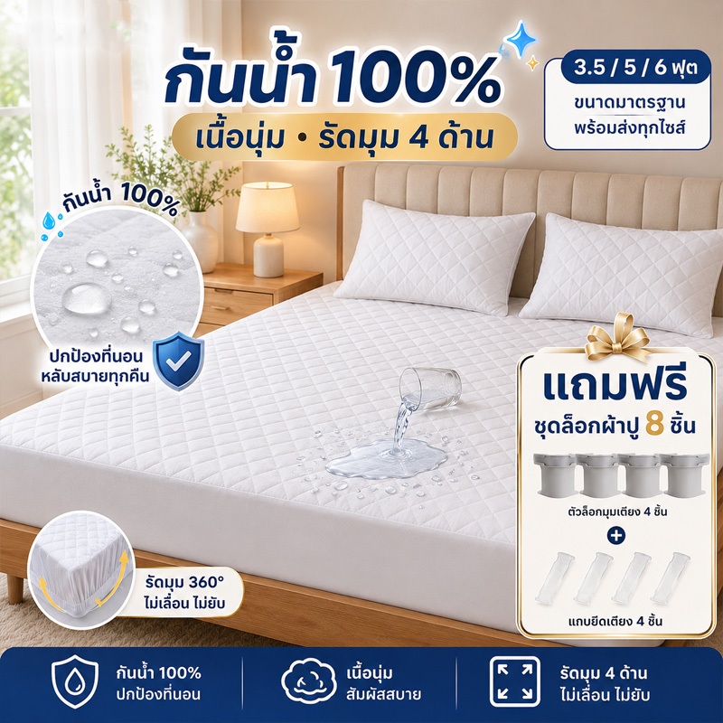 GREENIKA ผ้ารองกันเปื้อนที่นอน TPU กันน้ำ กันฉี่ สำหรับเด็กทารก เนื้อนุ่ม ระบายอากาศ รัดมุม 4 ด้าน ขนาด 3.5/5/6 ฟุต