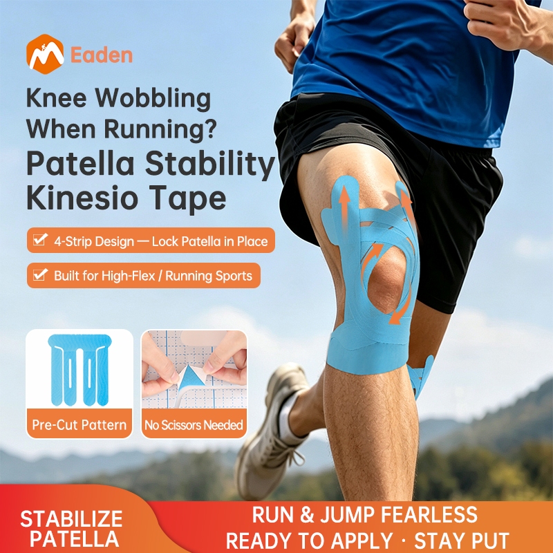 Eaden Pre-Cut Kinesiology Tape Patella สนับสนุนเข่าเทป 10 ชิ้นสําหรับวิ่งเดินป่ากีฬากันน้ํายืดหยุ่น