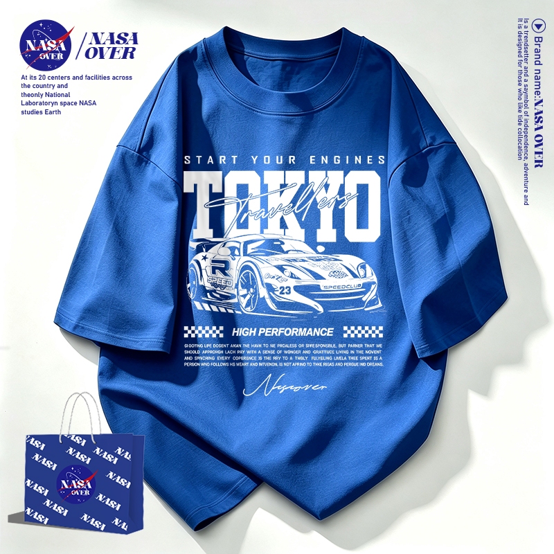 【จัดส่งจากกรุงเทพฯ】🔥NASA ฤดูร้อน ทรงหลวม คอกลม แขนสั้น สปอร์ต ลายมอเตอร์ไซค์ญี่ปุ่น🏍️ ยูนิเซ็กส์ เทรนด์ เสื้อคอตตอน YG4664