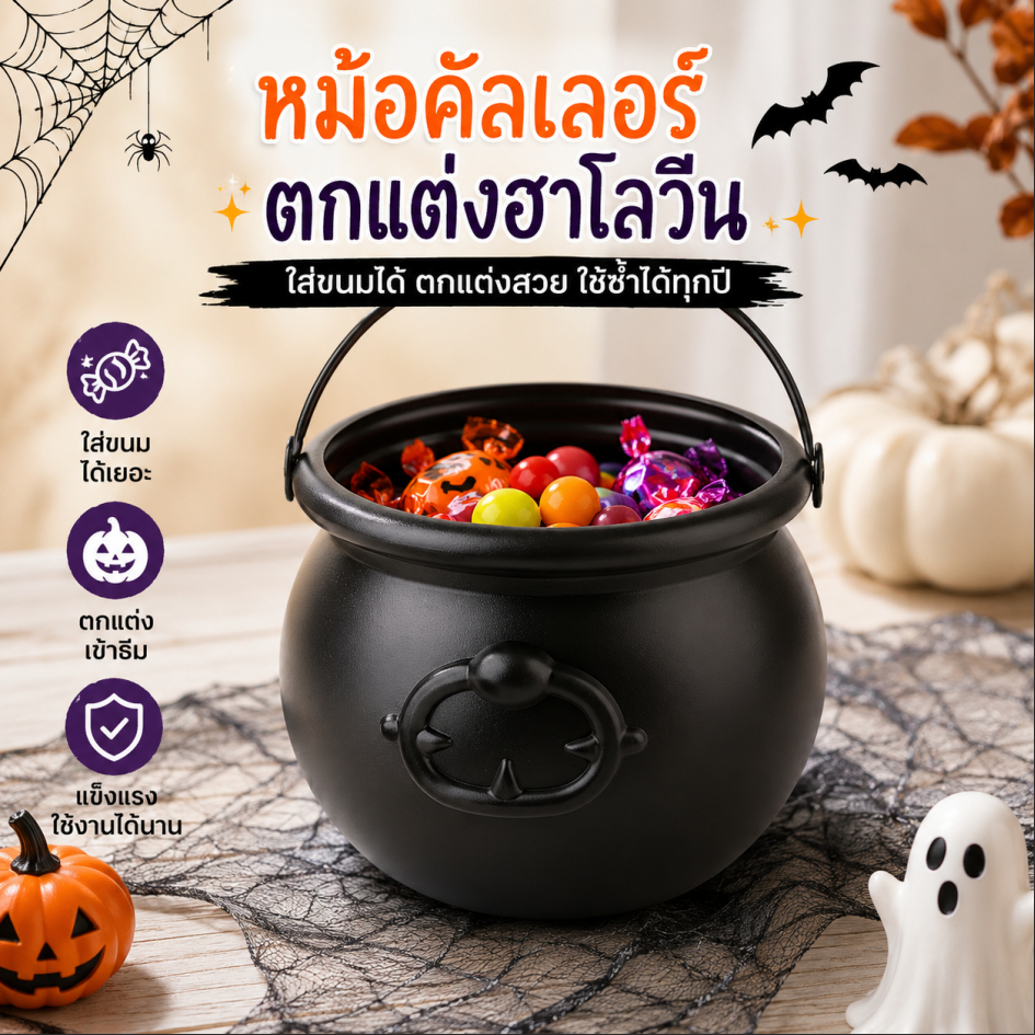 Pure-t แม่มดตัวช่วยสร้างขนาดใหญ่ Cauldron ตกแต่ง Prop ฮาโลวีนไอริชปาร์ตี้ตาราง Centerpieces Candy Holder ตารางตกแต่งฮาโลวีน COD