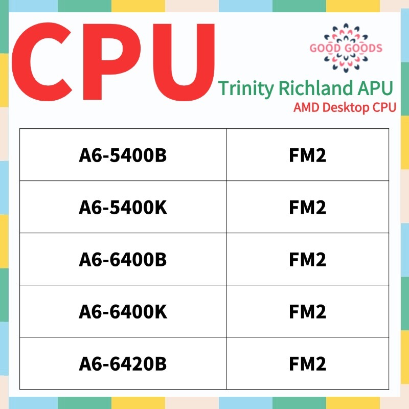 A6-5400B A6-5400K A6-6400B A6-6400K A6-6420B AMD Trinity Richland APU โปรเซสเซอร์เดสก์ท็อป CPU ซ็อกเ