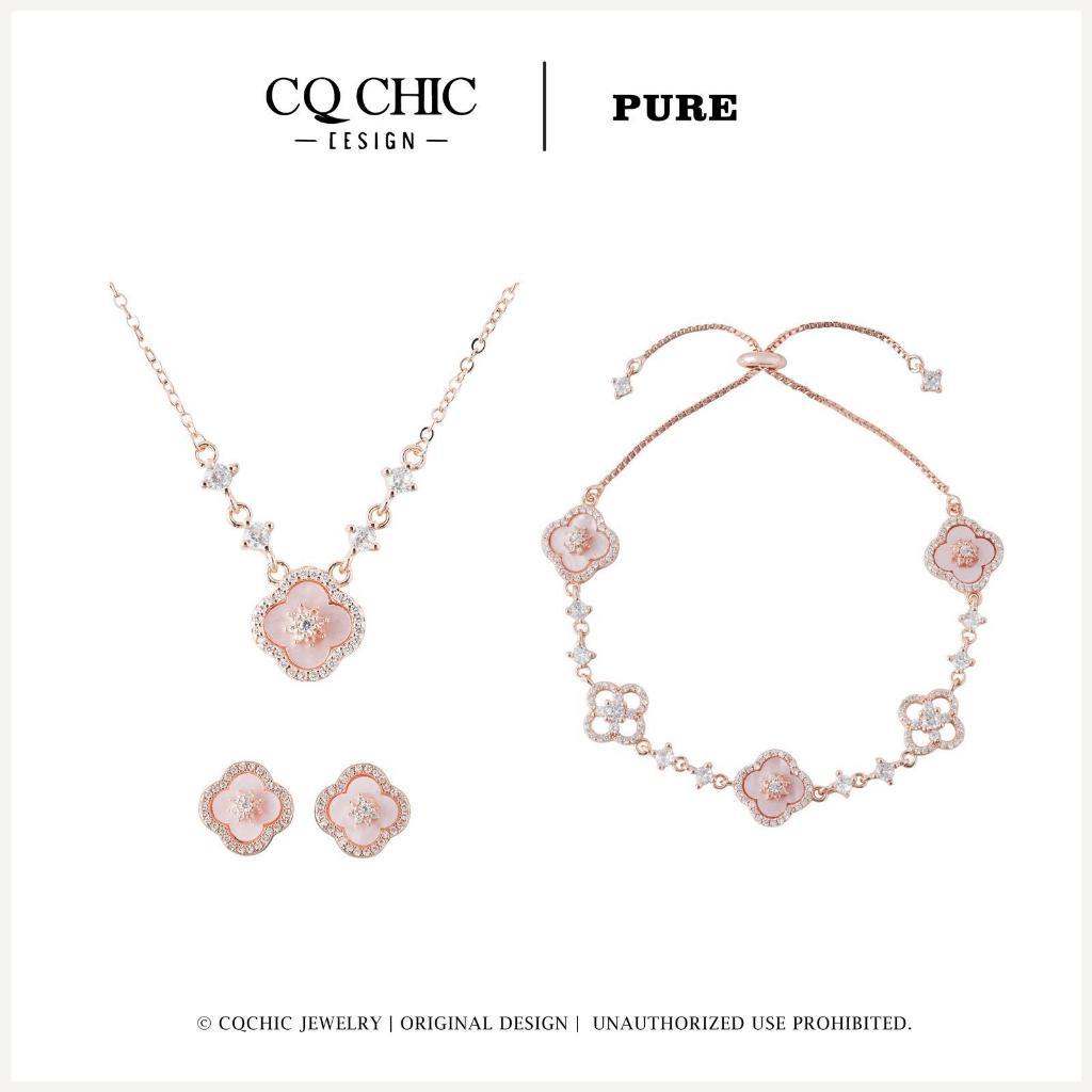CQ CHIC [6015] PURE Clover Set สร้อยข้อมือแบบปรับได้ชุดเครื่องประดับดอกไม้ของขวัญวันเกิดเครื่องประดั