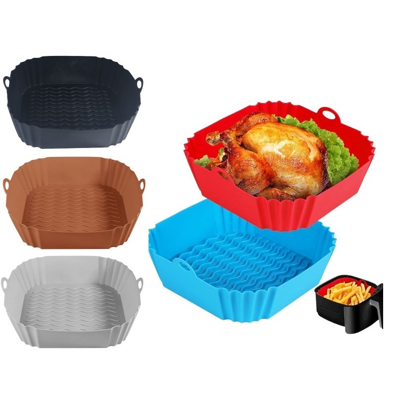 1 ชิ้น 8 นิ้วสแควร์ซิลิโคนแบบใช้ซ้ําได้ Air Fryer Liner หม้อสําหรับ 4‐7 QT Air Fryer เตาอบอุปกรณ์เสร