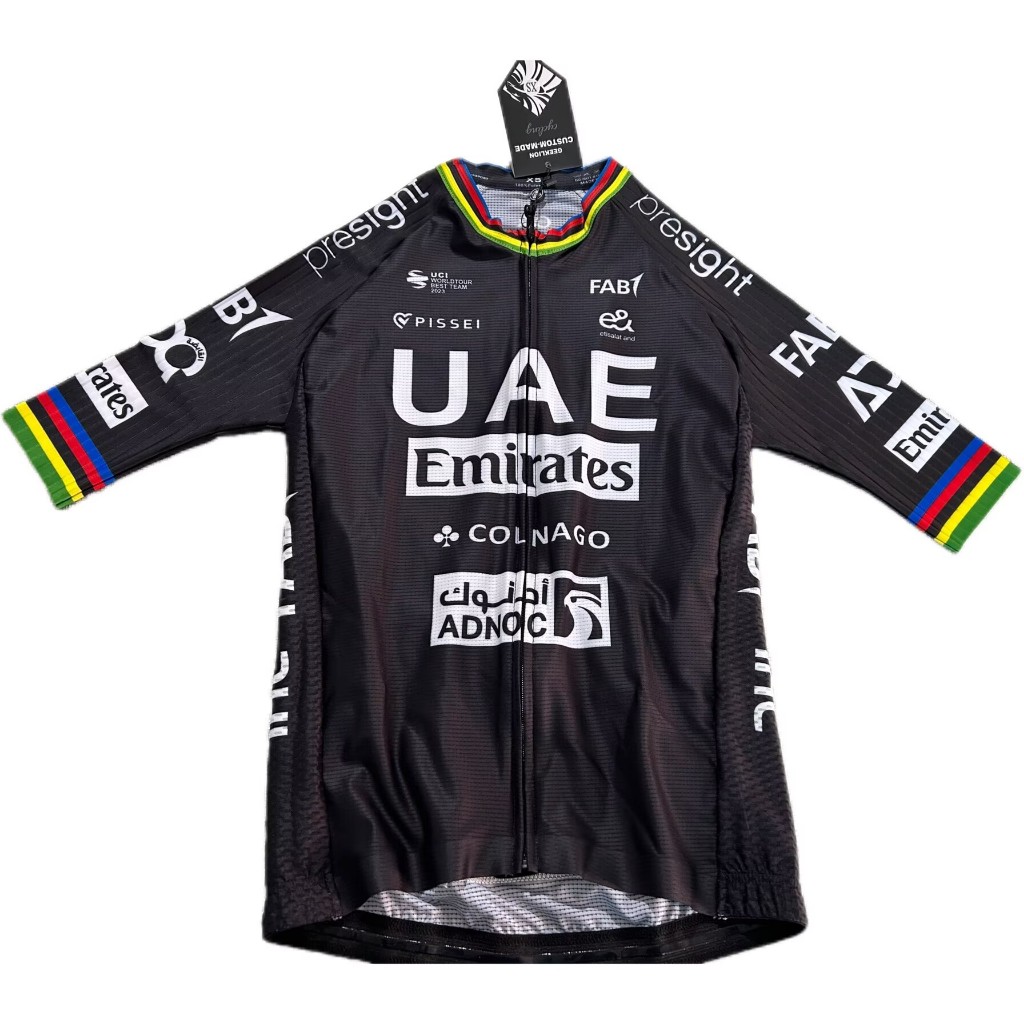 UAE Emirates 2025 ทีมขี่จักรยาน Jersey ผู้ชายผู้หญิงแขนสั้น World Champion Edition Breathable Quick 