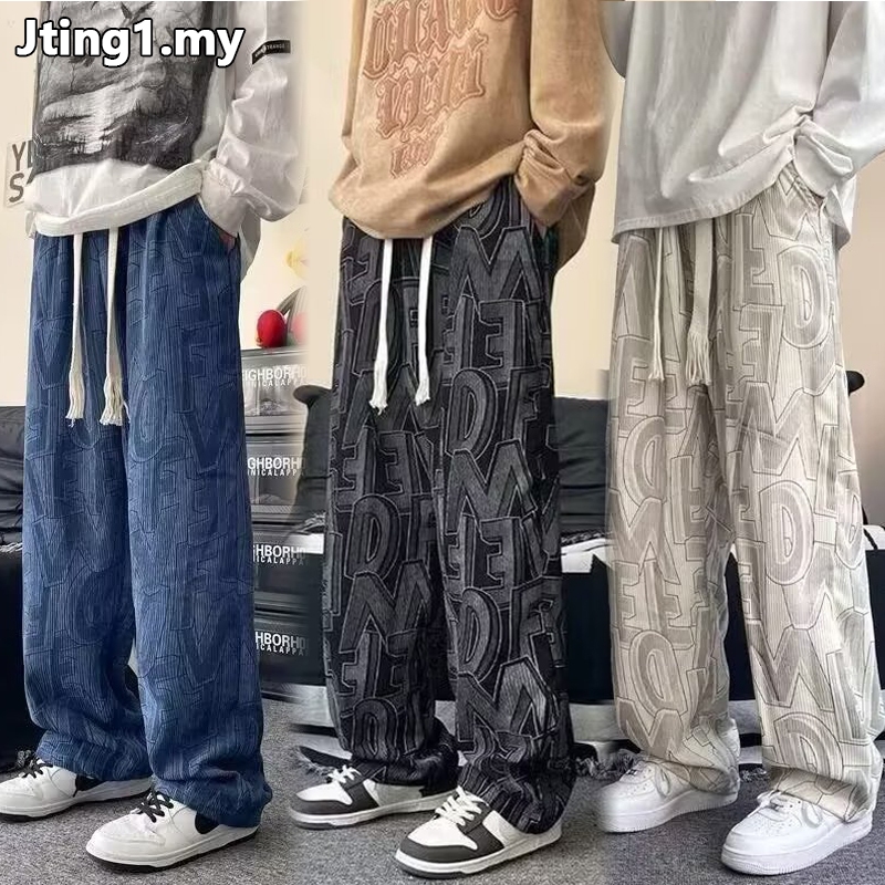 กางเกงผ้าลูกฟูก Seluar Baggy Lelaki Casual Baggy กางเกงผู้ชายสบายๆกางเกงผู้ชายตรงกางเกงตัดผู้ชาย Sla