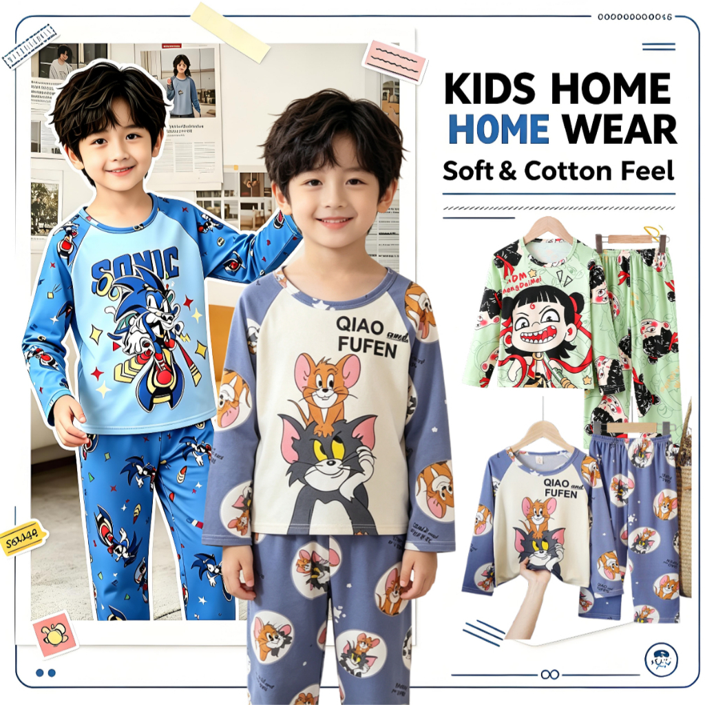 ชุดนอนเด็กผู้ชาย baju spiderman budak lelaki ผ้าไหมซาติน ชุดนอนเกาหลี