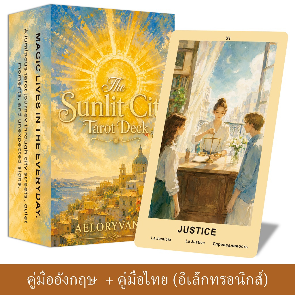 The Sunlit City Tarot Deck ไพ่ทาโรต์ 78 ใบ ภาพศิลปะสมัยใหม่สไตล์เมือง พร้อมคู่มือ PDF ภาษาไทย เหมาะสำหรับผู้เริ่มต้น