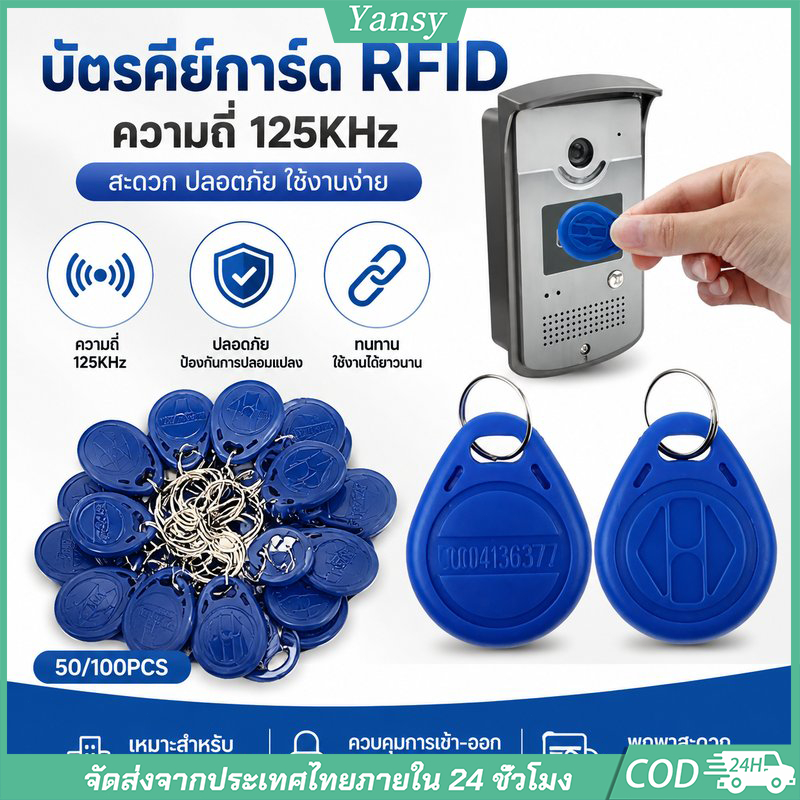 50/100 ชิ้น 125KHz Blue Drop RFID Key Fob ความไวสูง Proximity Card สําหรับ Home Office ประตู Access Control