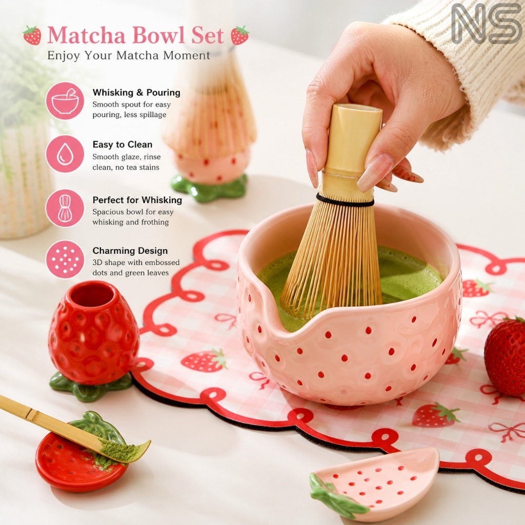 พร้อมส่ง ถ้วยมัทฉะผลไม้ Frutie Chawan set 7 ชิ้น Matcha Whisk Set ถ้วย ถ้วยชา ชาวาน chawan ถ้วยชงมัทฉะ สตอเบอรี่ ชุดชงมัทฉะเซรามิค LJH