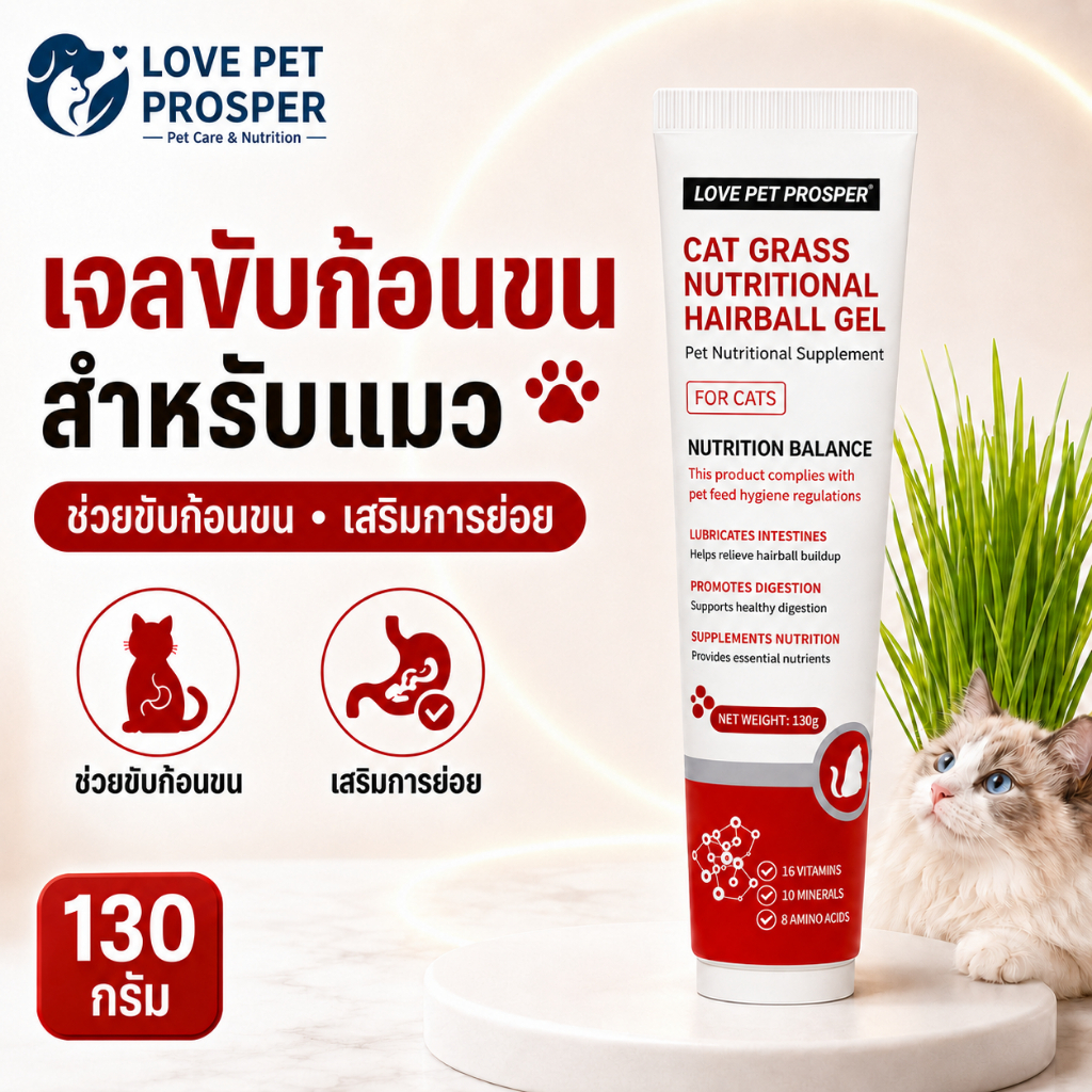 Love Pet Prosper เจลดูแลก้อนขนสำหรับแมว ผสมโพรไบโอติก ดูแลลำไส้และระบบย่อยอาหาร ช่วยการขับถ่าย อาหารเสริมแมว 130 กรัม
