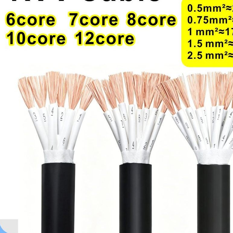 RVV สาย 6 Core 7 Core 8 Core 10 Core 12 Core Multi Core สายควบคุมสัญญาณสาย PVC ยืดหยุ่นสายสัญญาณสายค