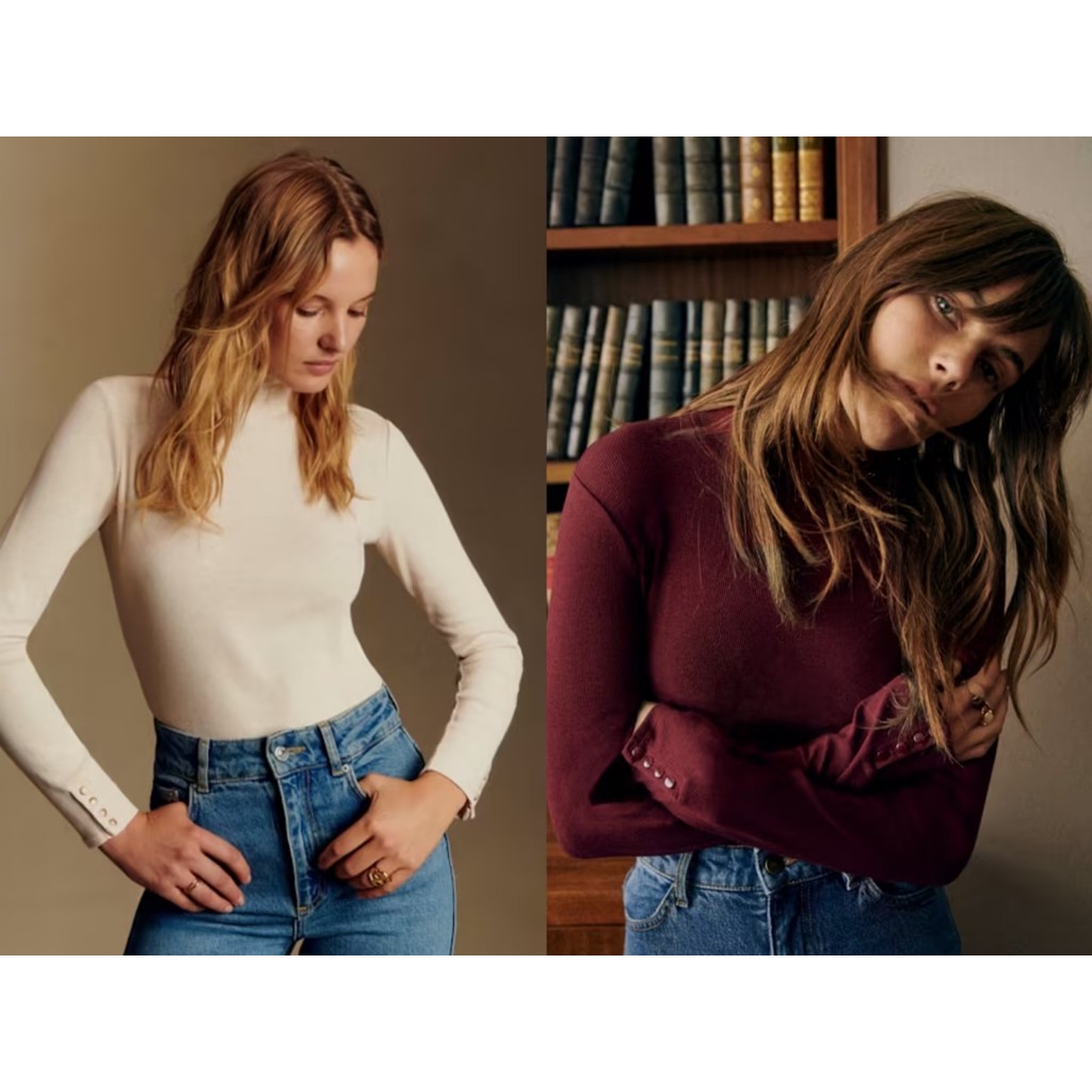ขายตัวอย่าง French Niche Beige/Burgundy Pullover SEZANE