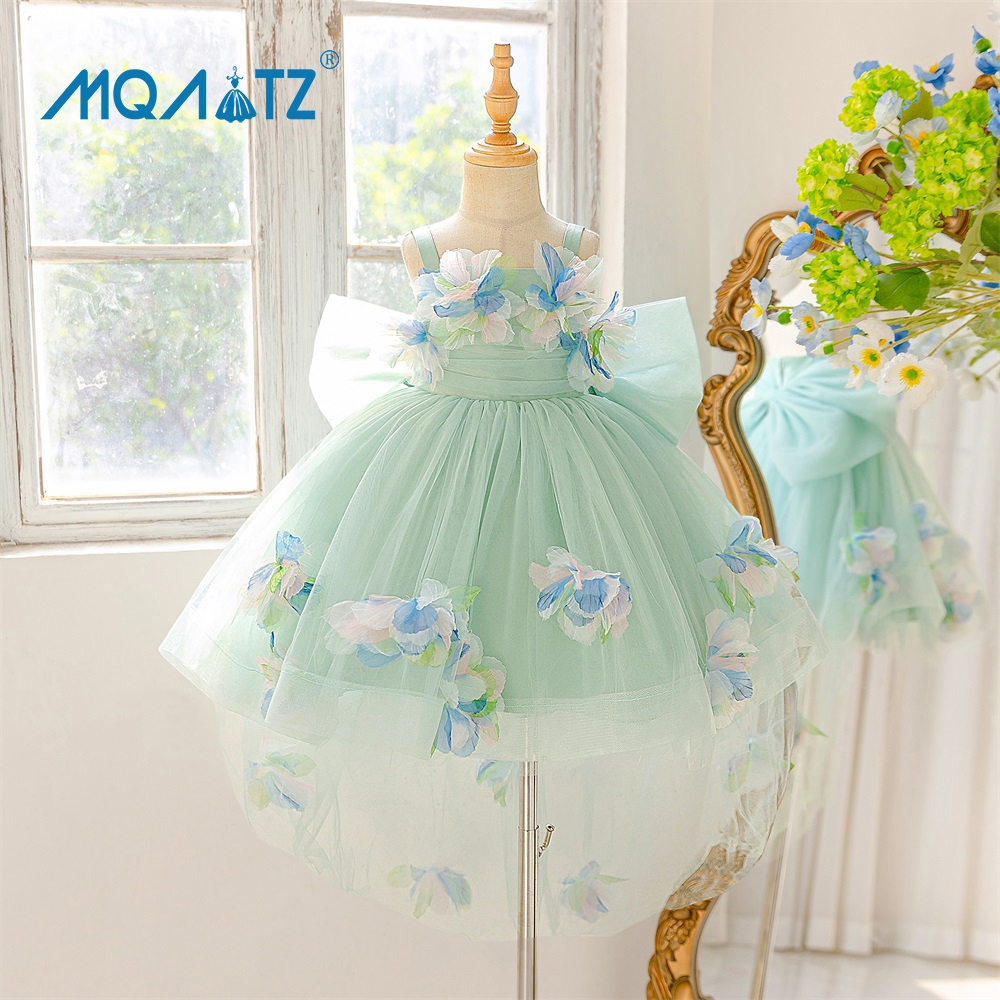 MQATZ ดอกไม้ Fairy เจ้าหญิงสาวชุดสําหรับเสื้อผ้าเด็ก Trailing Party Dresses Elegant BiG โบว์ชุดวันเกิด L6162
