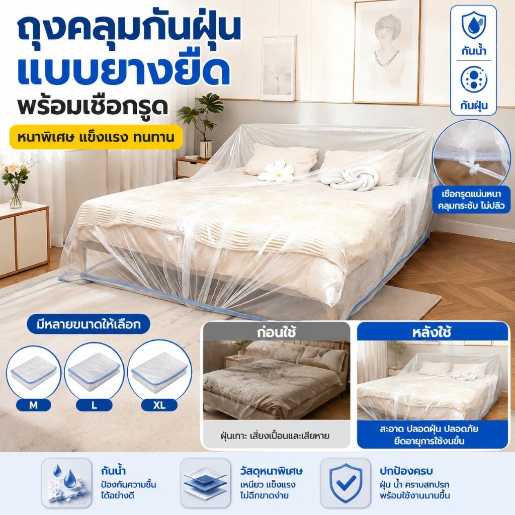 พร้อมส่ง 【กันน้ำ/กันฝุ่น】 ถุงคลุมเพิ่มความหนา ขนาดใหญ่พิเศษ กันน้ำ ฝุ่น เปื้อน เก็บของใช้ในบ้าน ใช้ในที่กลางแจ้ง สินค้าคุณภาพดี