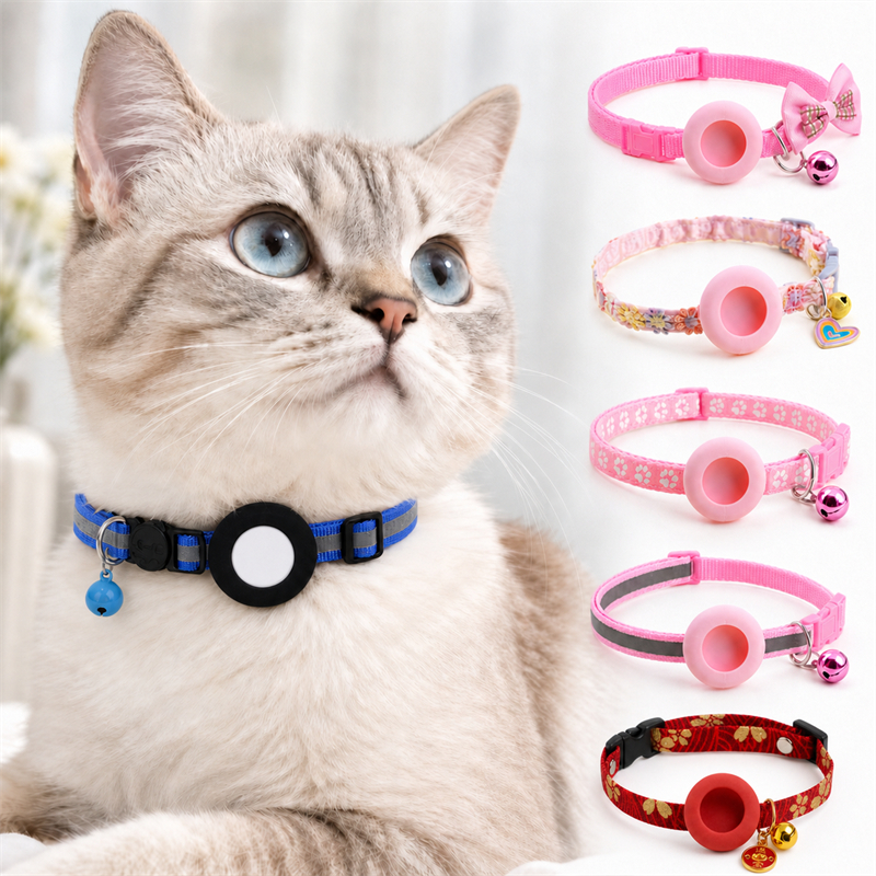 ปลอกคอสะท้อนแสงแมว/สุนัขพร้อมฝาครอบป้องกันซิลิโคน Airtag ปลอกคอสามารถติดตั้งตัวระบุตําแหน่งป้องกันการสูญหายเมื่อออกไป (ไม่รวมตู้)
