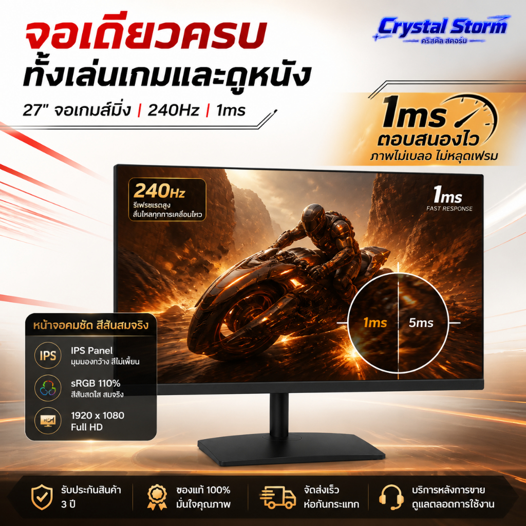 จอคอมพิวเตอร์ 27 นิ้ว IPS 1K FHD 240Hz Gaming Monitor เหมาะสําหรับการประกอบคอมพิวเตอร์เสริมวงเล็บยก