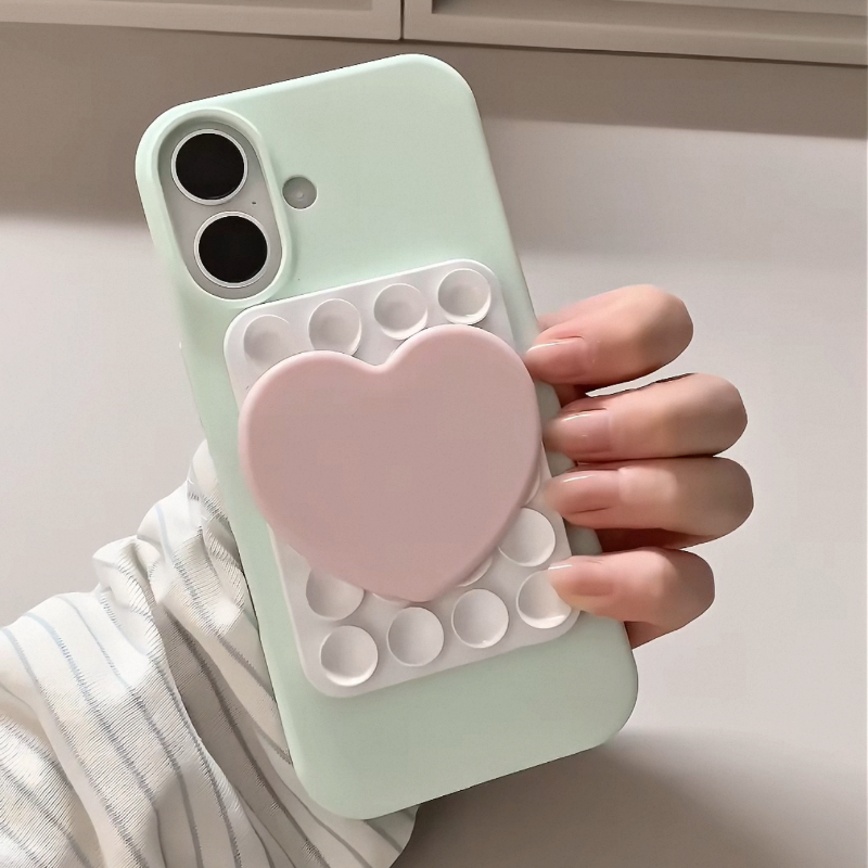 อิน น่ารักความคมชัดสีถ้วยดูดกระจกหัวใจกระจกแต่งหน้าเคสโทรศัพท์สําหรับ ไอโฟน 17 16 15 14 13 มือโปร สูงสุด ปกหลัง
