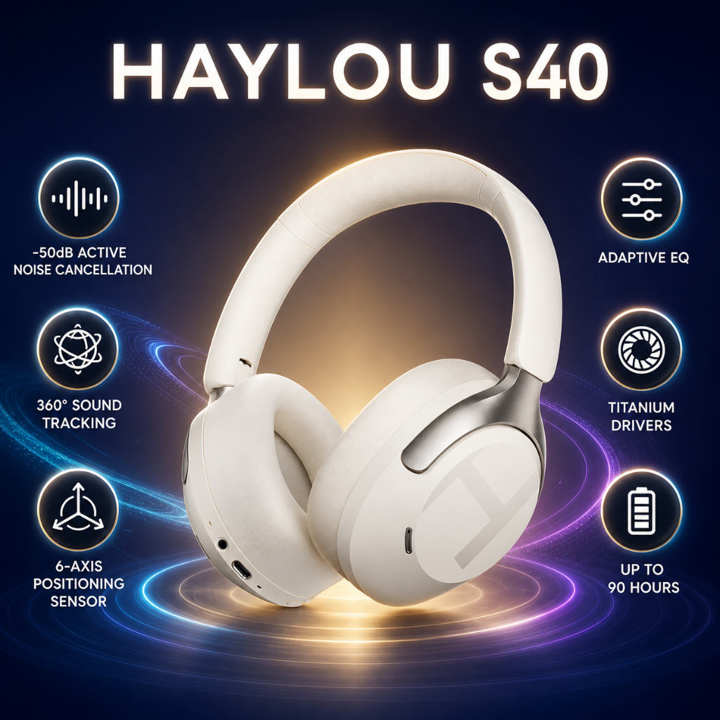 HAYLOU S40 หูฟังไร้สาย -50dB ANC 360° เซ็นเซอร์ 6 แกนการติดตามเสียง Adaptive EQ Titanium Drivers