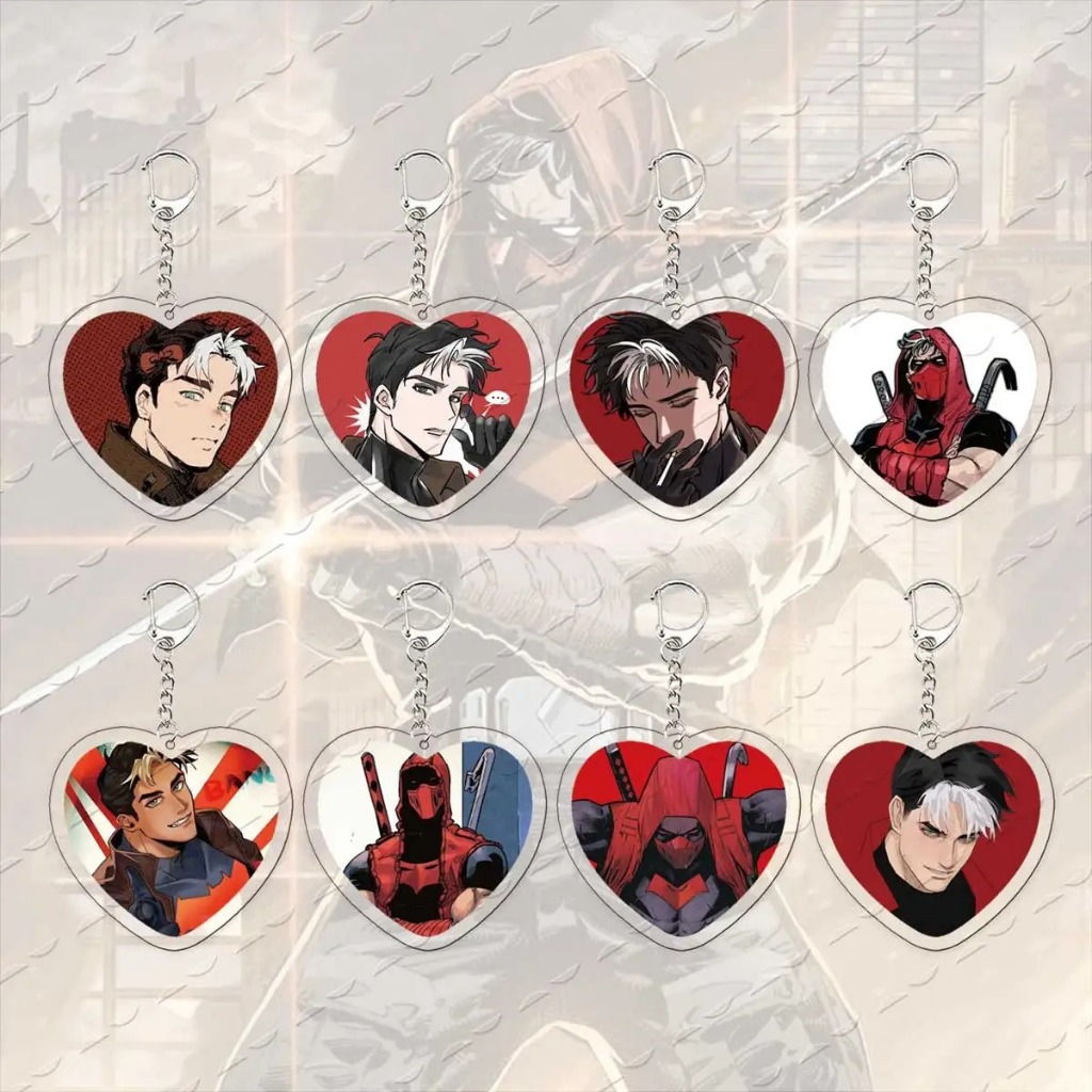 ตลกอะนิเมะ Jason Todd อะคริลิคพวงกุญแจกระเป๋า Charms หัวใจ Jason Todd พวงกุญแจจี้อุปกรณ์เสริม Gamer 