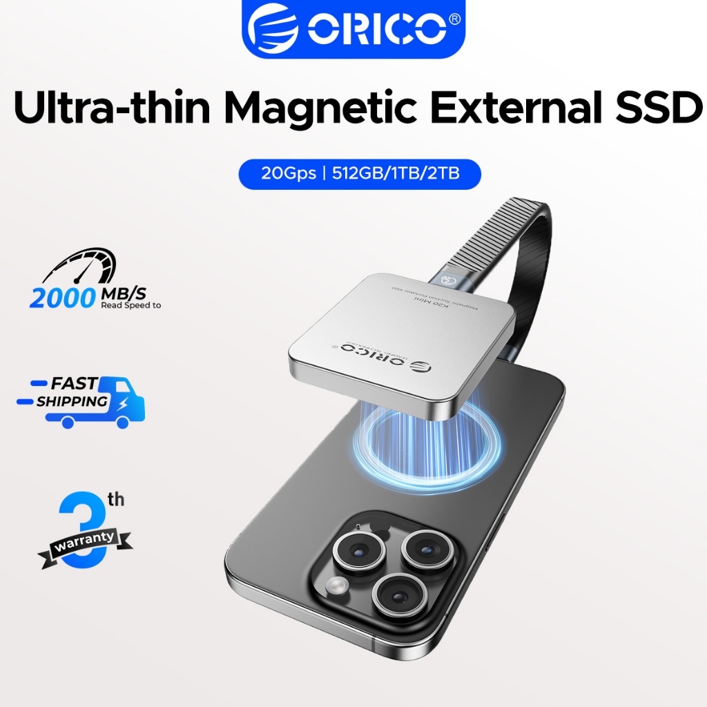ORICO แม่เหล็กแบบพกพาภายนอก SSD 20Gbps 2000MB/s Ultra-Thin 0.75 ซม.ภายนอก Solid State Drive สําหรับ 