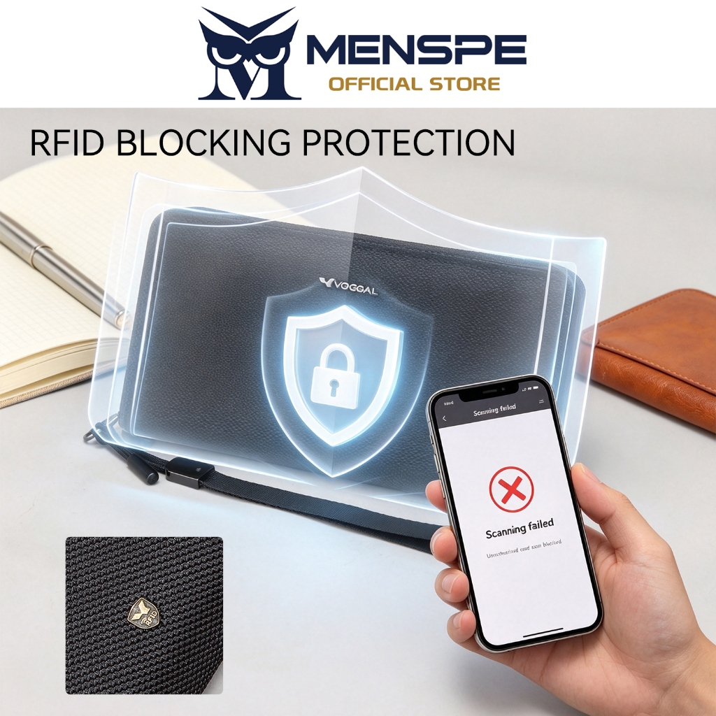 MENSPE محفظة رجالية طويلة بحماية RFID — صورة 2