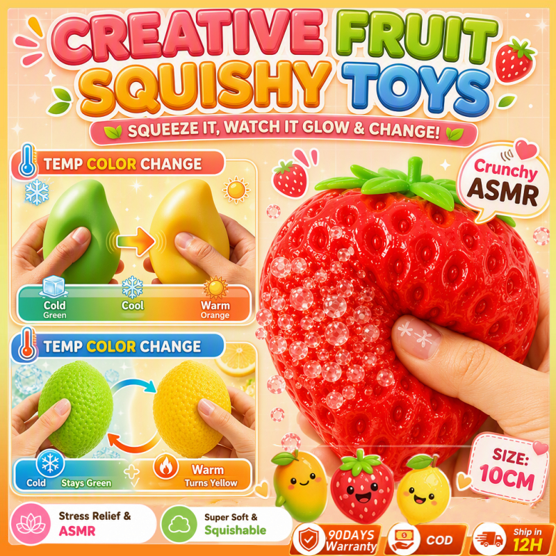 (จัดส่งภายใน 12H) Crunchy Strawberry Squishy ของเล่นเปลี่ยนสีมะนาวมะม่วงบล็อกที่เต็มไปด้วยบีบ Fidget ของเล่น 10 ซม. ผลไม้นุ่มที่สมจริง ASMR ของเล่นบรรเทาความเครียด