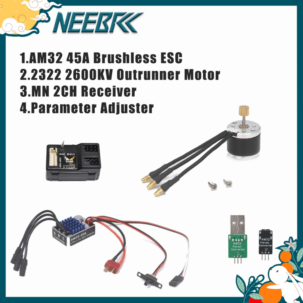 2322 2600KV Outrunner มอเตอร์ไร้แปรง AM32 45A ESC T ปลั๊ก 2CH ตัวรับสัญญาณ USB/T ปลั๊ก Parameter Adj