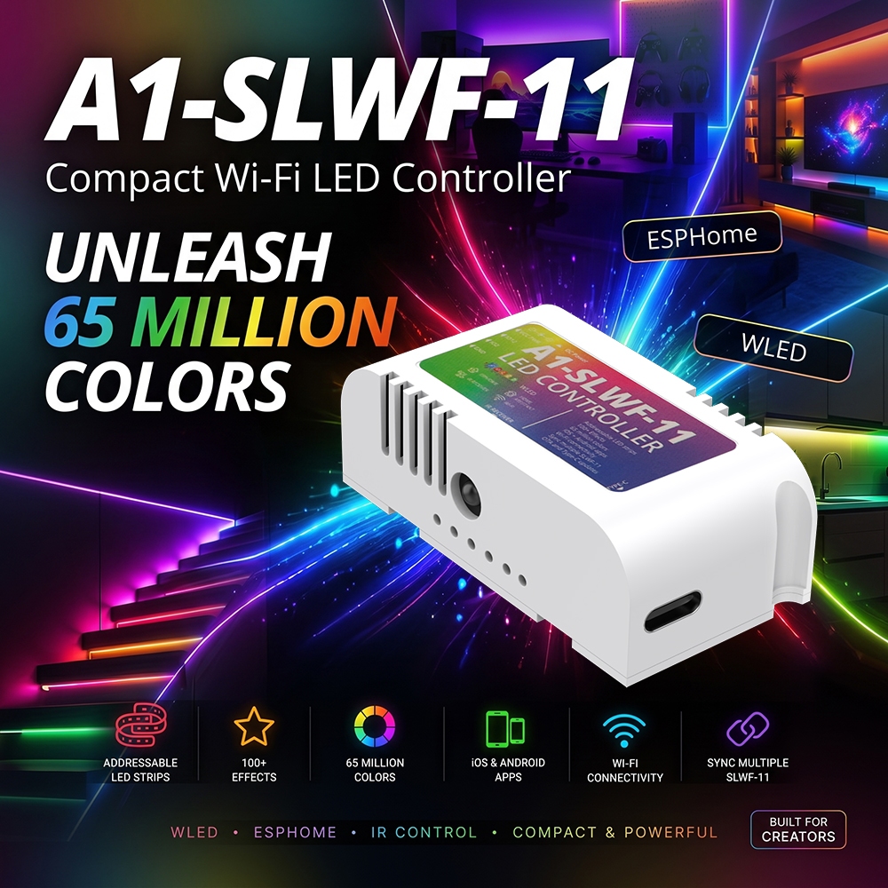 SMLIGHT A1-SLWF-11 WLED ESP8266 แอดเดรสคอนโทรลเลอร์สําหรับ WS2812B WS2811 SK6812 RGBW LED Strip ESPh