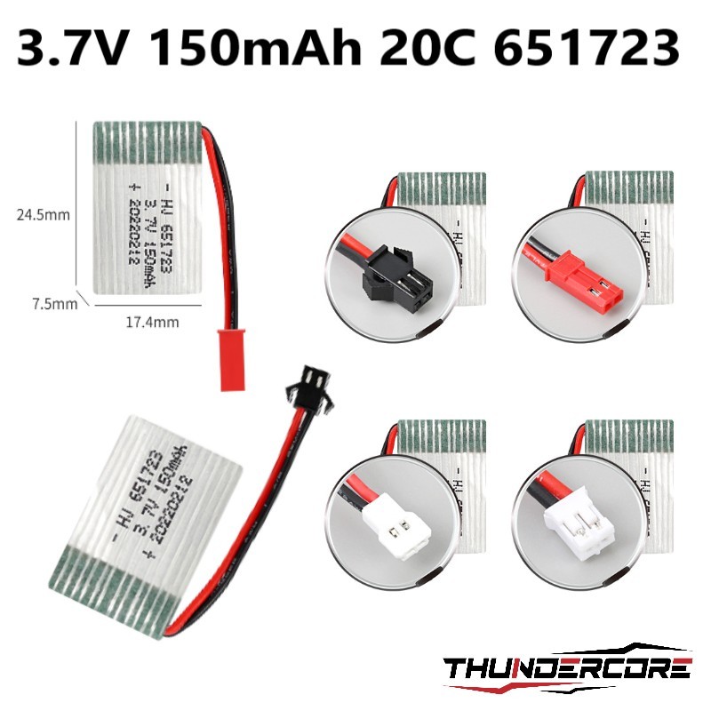 3.7V 150mAh 20C 651723 LiPo แบตเตอรี่ PH2.0 SM-2P JST XH2.54 PH1.25 Fwd/Rev ปลั๊กตัวเลือกสําหรับ JJR