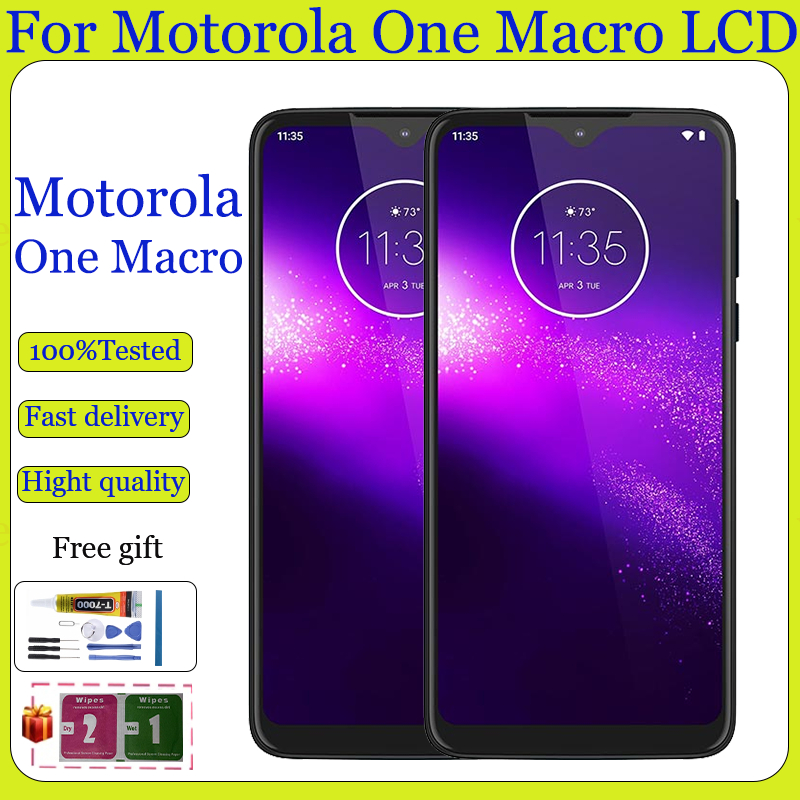 Original สําหรับ Motorola One Macro จอแสดงผล LCD หน้าจอสัมผัสพร้อมการเปลี่ยนกรอบ