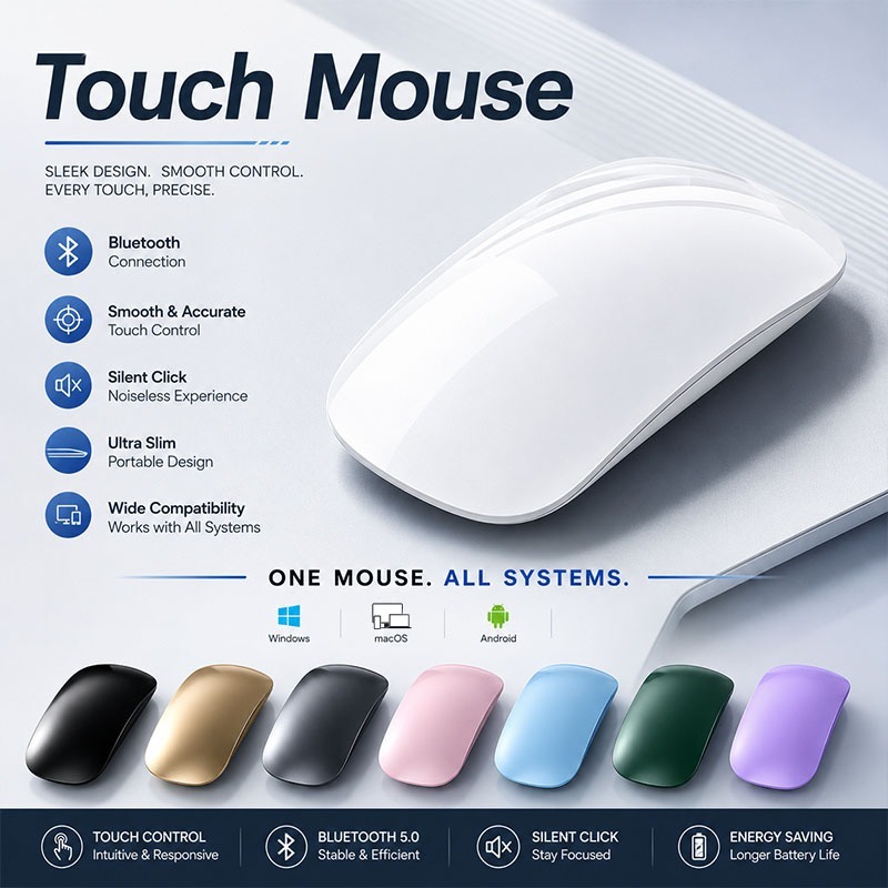 ชาร์จ Touch Control บลูทูธ 5.0 ไร้สายเมาส์เงียบ Multi Touch เมาส์บางเฉียบสําหรับแล็ปท็อป Ipad Mac PC Macbook