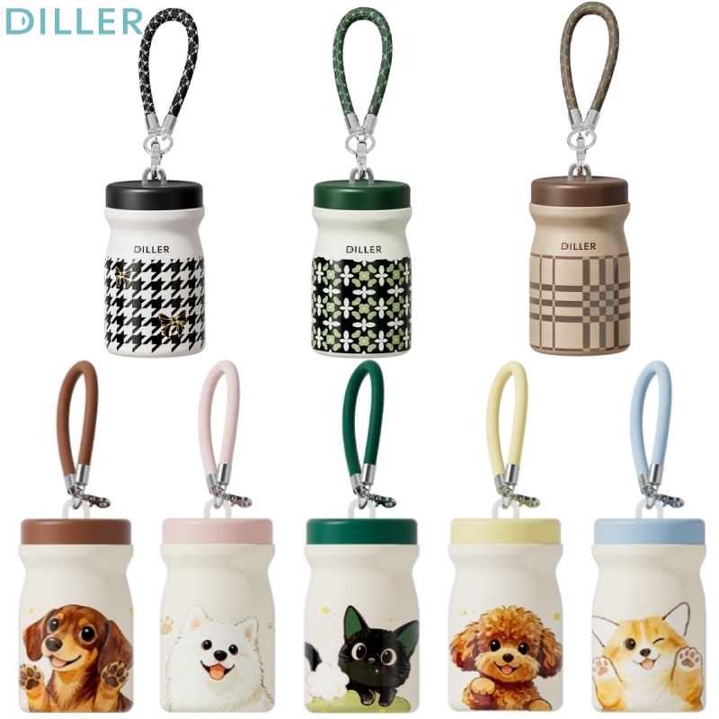 Diller 316L สแตนเลส Mini กระติกน้ําสูญญากาศ Thermos ดื่มขวดน้ําน่ารักพร้อมพวงกุญแจ 100ml D9628