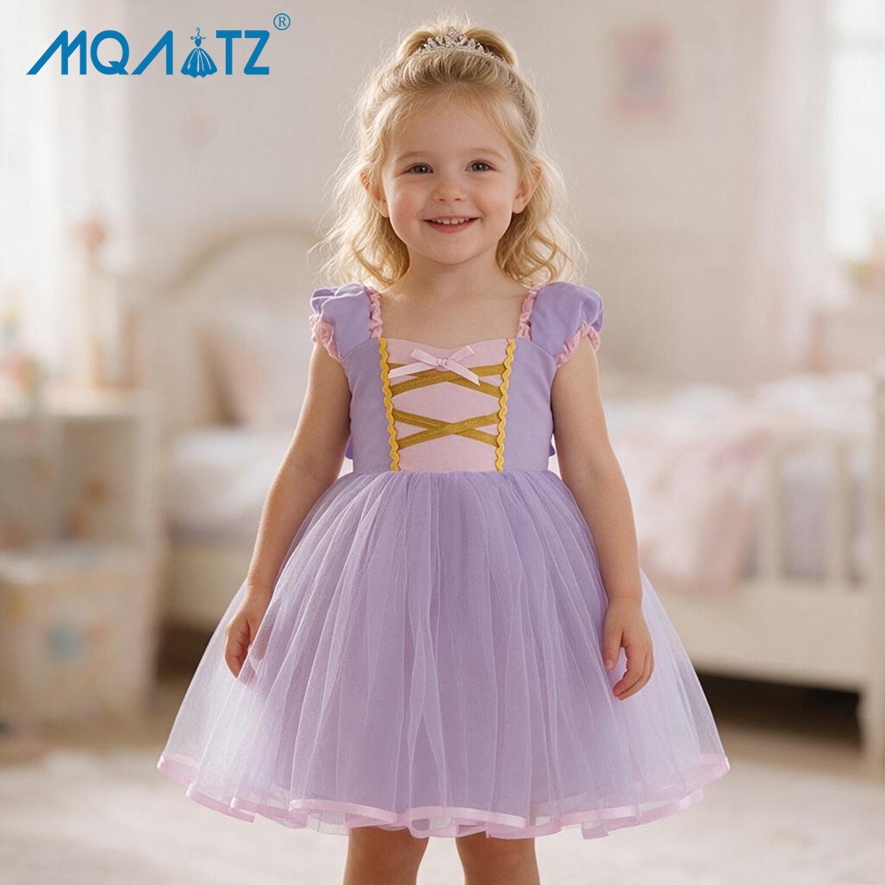 MQATZ Rapunzel 1 ปีคอสเพลย์ชุดสําหรับเสื้อผ้าเด็กทารกลูกไม้ชุดเจ้าหญิง Baptismal Party เครื่องแต่งกา