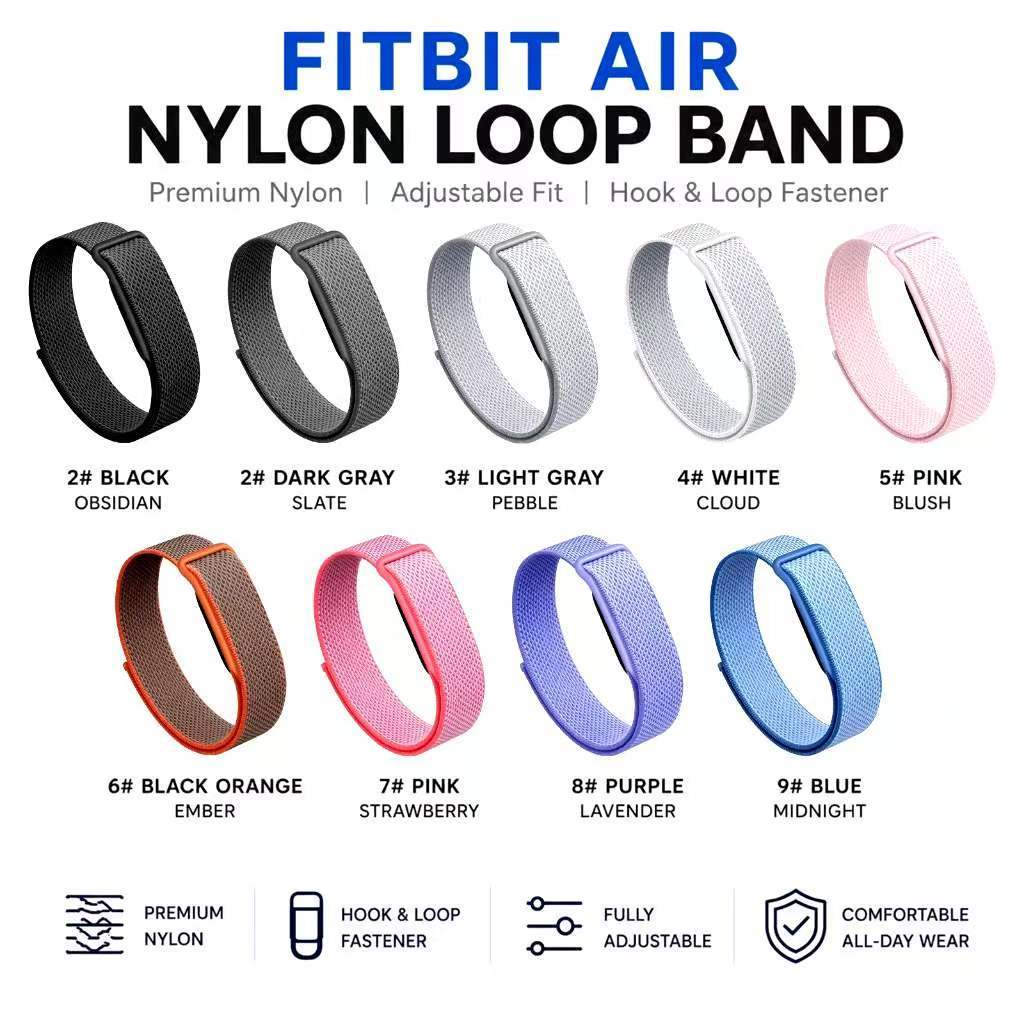 12 # สีอย่างเป็นทางการกีฬาสายไนลอนสําหรับ Google Fitbit Air,สายรัดข้อมือระบายอากาศแบบนุ่มเปลี่ยนเข้ากันได้สําหรับ Fitbit Air Fitness,Micro-Adjustable Performance Loop