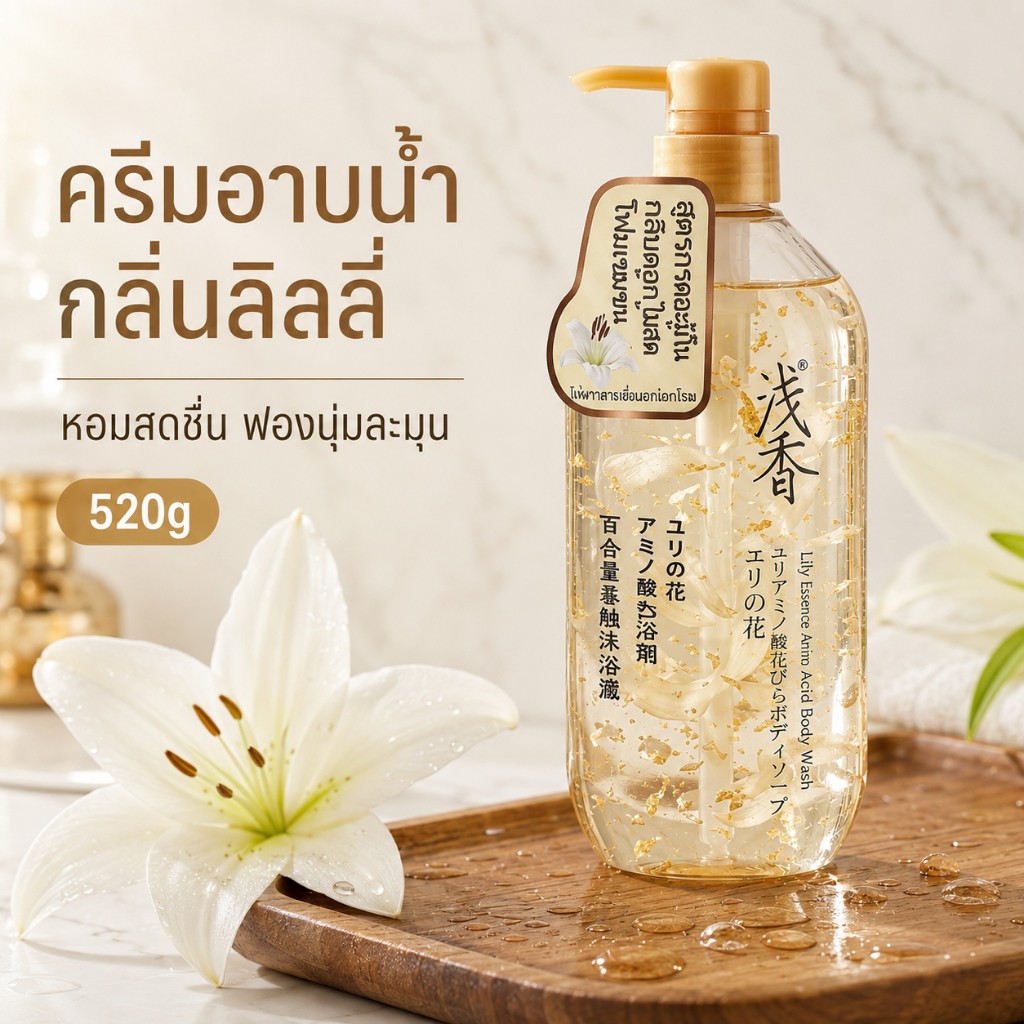 ASAKA perfume shower Gel 520g เจลอาบน้ำกลีบดอกไม้ เจลอาบลิลลี่/ซากุระ สูตรกรดอะมิโน ทำความสะอาดผิว เติมความชุ