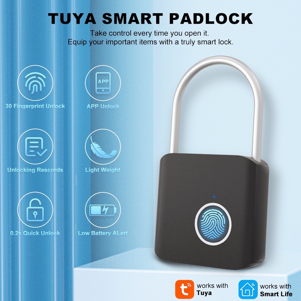 Tuya APP ลายนิ้วมือกุญแจกันน้ํา Mini แบบพกพา Biometric Padlock ชาร์จ USB สําหรับ Locker กระเป๋าเดินทาง Gym