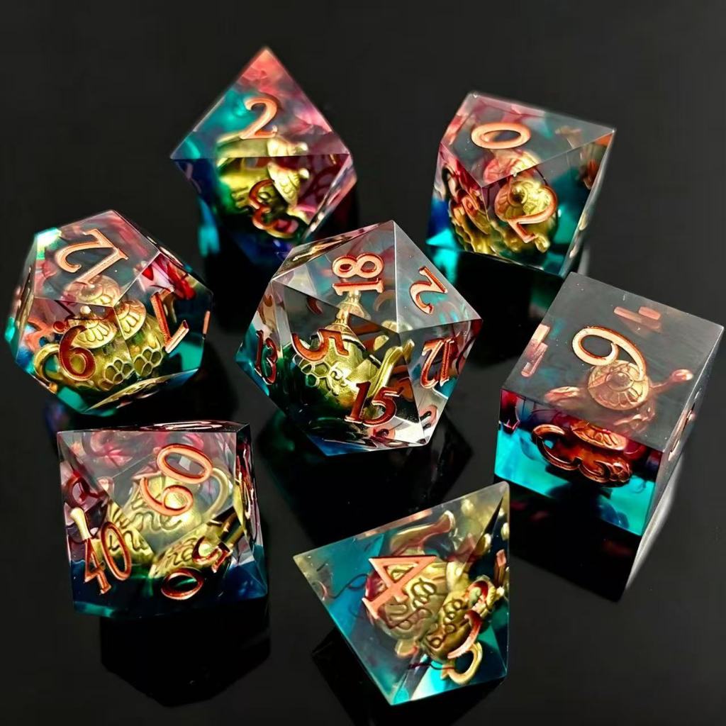 DND Dice Set,Sharp Edge Resin Polyhedral Dice | D&D Dice พร้อมเคสโลหะ, เข้ากันได้กับ Dungeons และ Dr