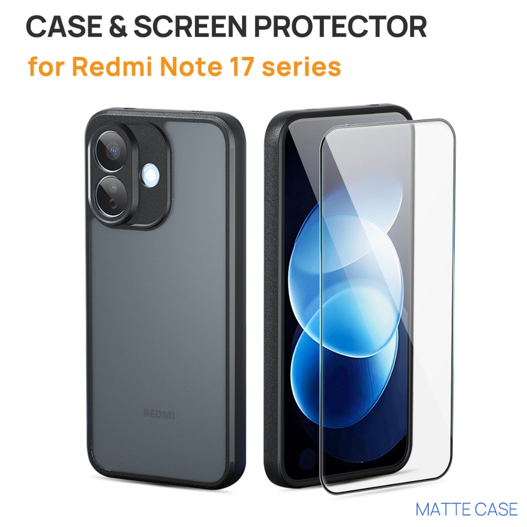 เคสและชุดป้องกันหน้าจอสําหรับ Redmi Note 17 / 17 Pro / 17 Pro Max 4G 5G 2-In‐1 ถุงลมนิรภัยกันกระแทก Matte Hard PC TPU เคสโทรศัพท์ + ฟิล์มกระจกนิรภัยครบชุด