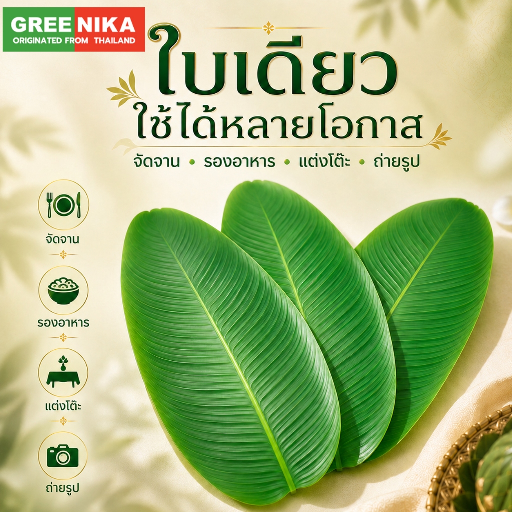GREENIKA ใบตองปลอม แผ่นรองจานลายใบกล้วย ใบตองเทียม ใบกล้วย ซื้อ 10 ชิ้น 10 ชิ้น สีเขียวสมจริง สำหรับจัดจาน ตกแต่งโต๊ะ