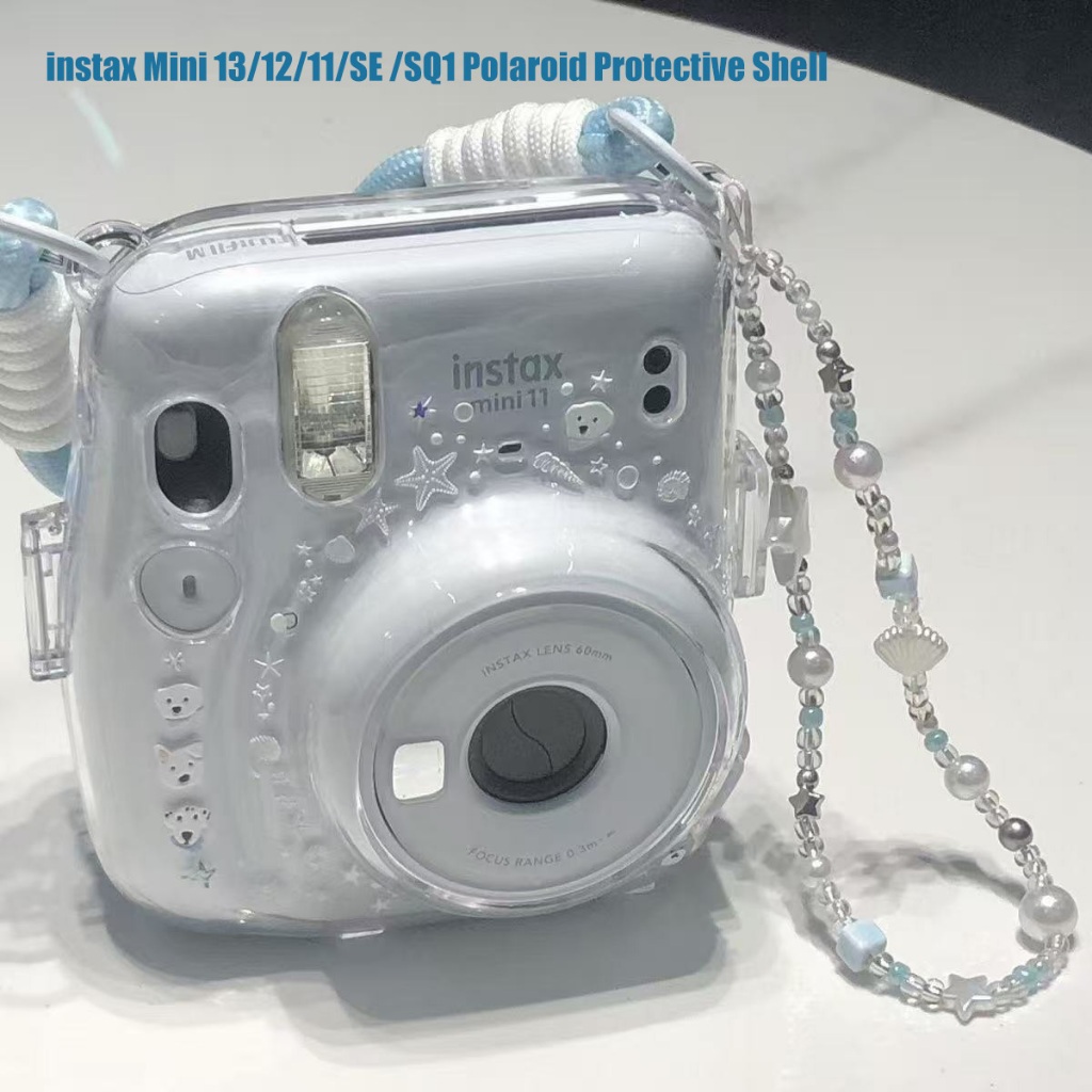 ใช้ได้กับ Instax Mini13/Mini12/Mini11/SE SQ1 เคสป้องกันกล้องทันทีพร้อมสายรัดเชือกฟรีสติ๊กเกอร์