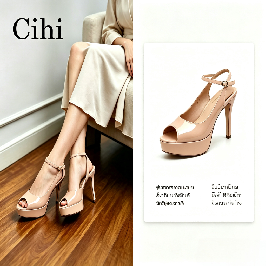 Cihi รองเท้าส้นสูง High Heels แพลตฟอร์มหนังเงา เปิดรูปลายเท้า ส้นเข็มบาง12ซม. สายรัดหลัง ลุคเซ็กซี่หรูหรา ส้นสูงมาก บุซับในนุ่มใส่สบาย สำหรับไนต์คลับ แฟชั่นโชว์ งานเลี้ยง ปาร์ตี้ รองเท้าผู้หญิง ✨
