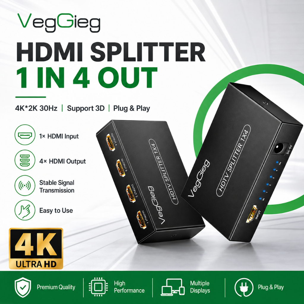 HDMI 4K Splitter One In Four Out 40 เมตรระยะทางยาว 7.1 เสียงรอบทิศทางการซิงโครไนซ์หลายหน้าจอ HD แยกหน้าจออุปกรณ์ VegGieg