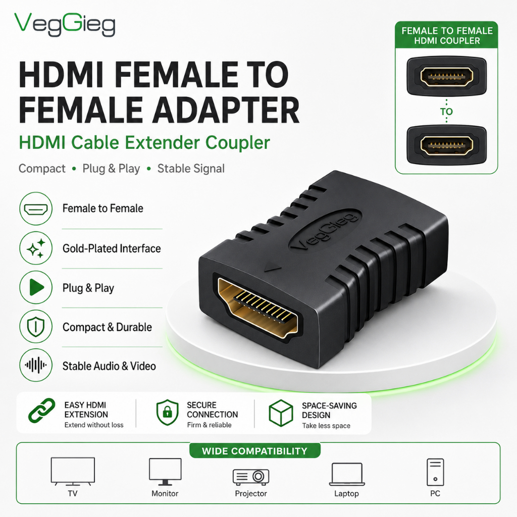 อะแดปเตอร์ HDMI หญิงกับหญิง 4K60Hz HD สาย HDMI Extender อินเทอร์เฟซทองกว้าง 18Gbps หัวตรง VegGieg