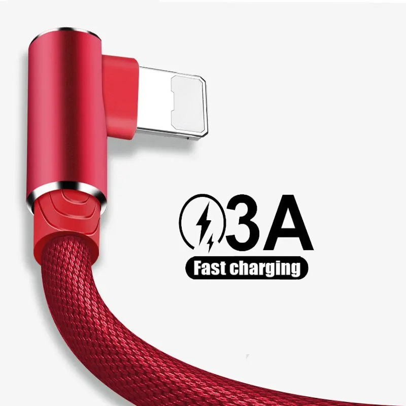 1ม./2ม./3ม. 90° สายชาร์จข้อมูลแบบเร็วรุ่นไฟ / Type-C / Micro USB สายชาร์จ Android สําหรับ iPhone
