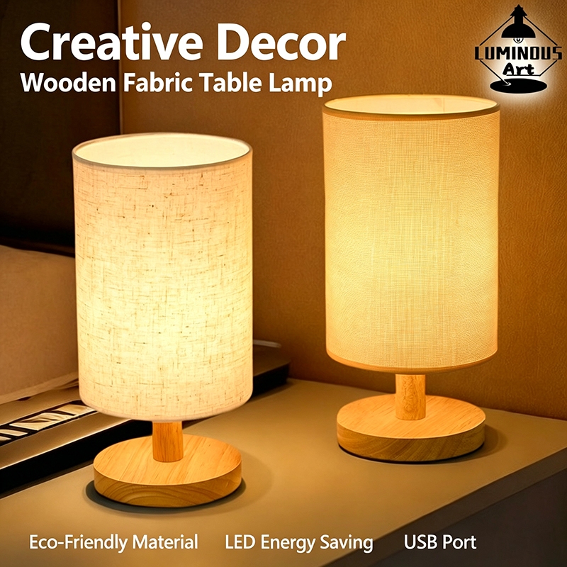 ขายร้อนพร้อมสต็อกมาใหม่LUMINOUS ART Gorka ไม้ Night Light ทรงกระบอก LED ตกแต่งด้านข้างตารางโคมไฟ Nor