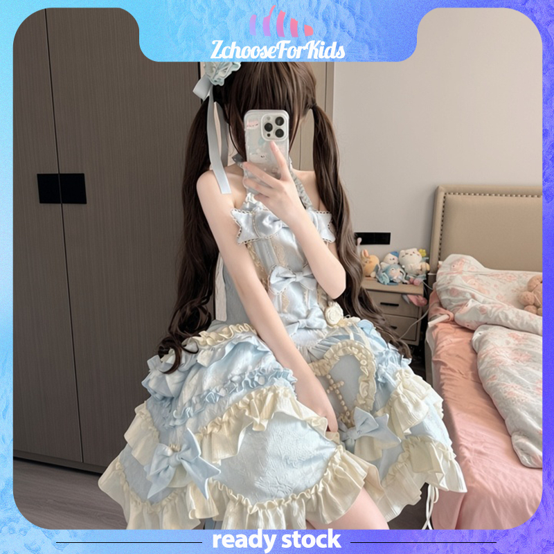 🎀🇹🇭พร้อมส่ง🇹🇭 Lolita JSK เดรสคล้องคอ แต่งโบว์ สไตล์เจ้าหญิง ดีไซน์หวาน สำหรับใส่ในชีวิตประจำวัน