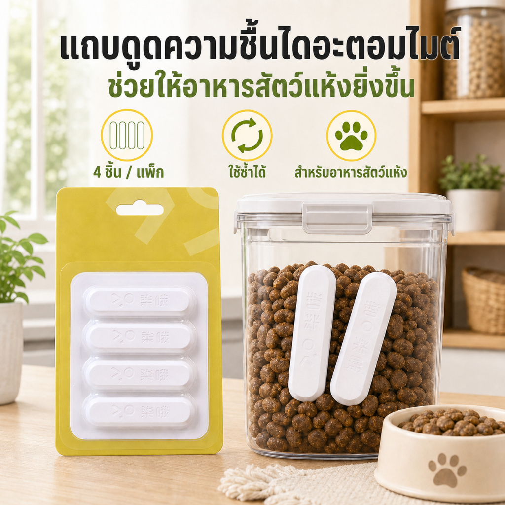 [PawTech Lab] Diatomite Moisture Absorber แท่งดูดความชื้นอาหารสัตว์เลี้ยง Reusable Drying Bar for Cat Dog Kibble Freeze Dried Treats Food Storage 4pcs