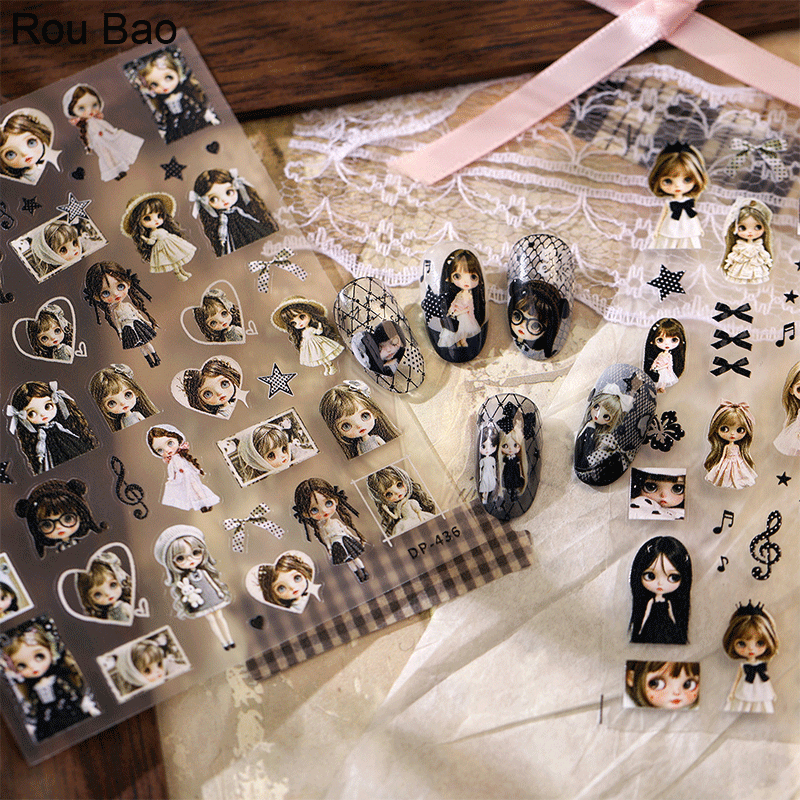 Rou Bao Nail Dark Doll Retro สติกเกอร์ Girly กลับกาวเล็บตกแต่งศิลปะ